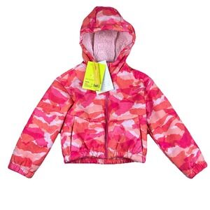 All In Motion Kids XS 4/5 Pink Camo Sherpa Lined Softshell Jacket Hooded NWT‎